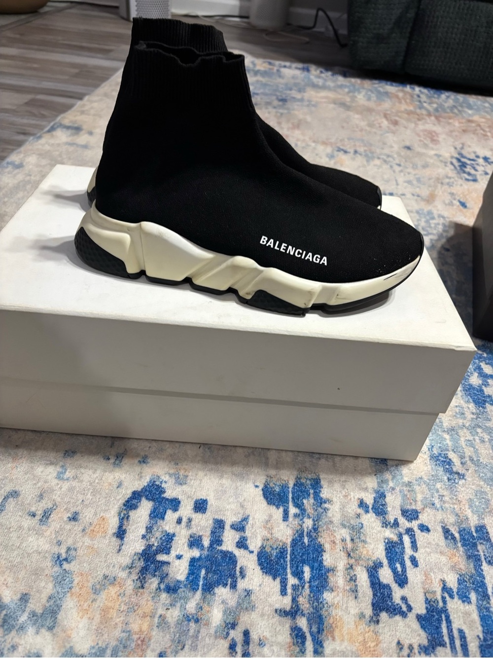 Balenciaga Black Knit Sock Sneaker with white Sole